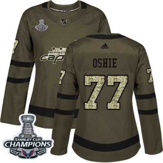 Adidas Capitals #77 T J Oshie Green Salute to Service Stanley Cup Final Champions Womens Stitched NHL Jersey